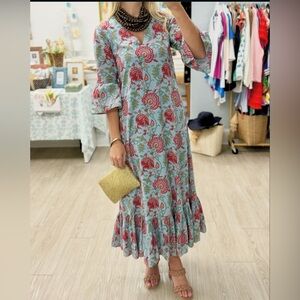 LIVRO Floral V-Neck Maxi Dress - Red and Blue